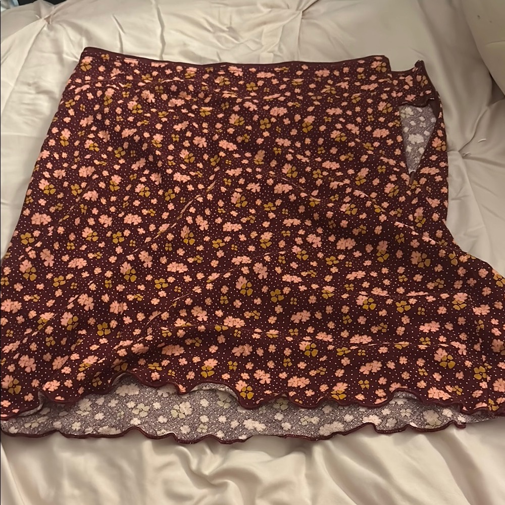 Floral Print Skirt - Burgundy and Pink